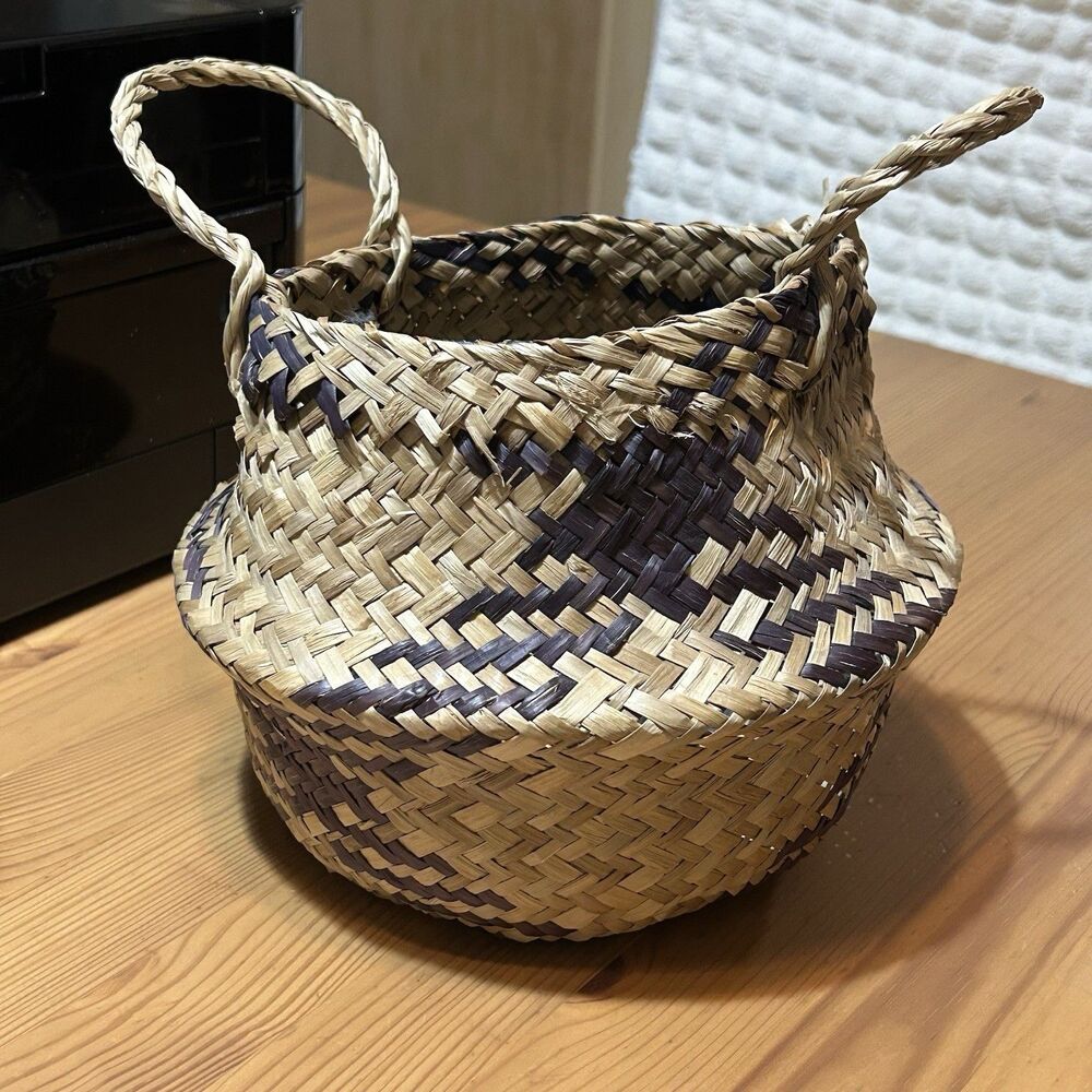 Seagrass Foldable Collapsible Woven Basket Handles Farmhouse Decor Neutral